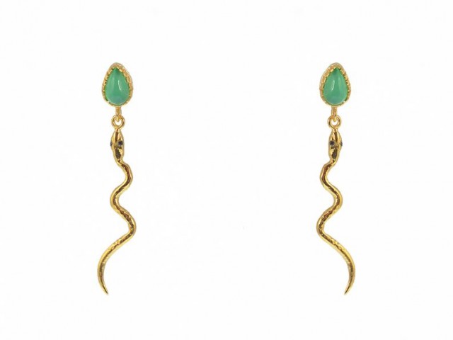 Boucles dorées serpent et onyx verte - photo 10