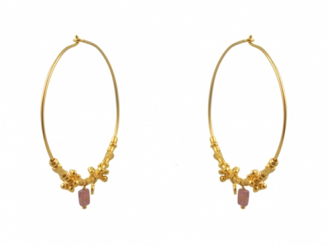 Grandes créoles dorées et tourmaline rose - photo 11